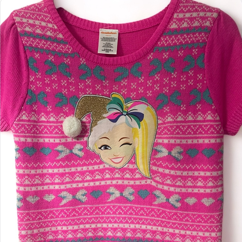 nickelodeon JoJo Siwa Girls Pink Short Sleeve Bow Sweater Dress Size XL/XG14-16 - Picture 3 of 13